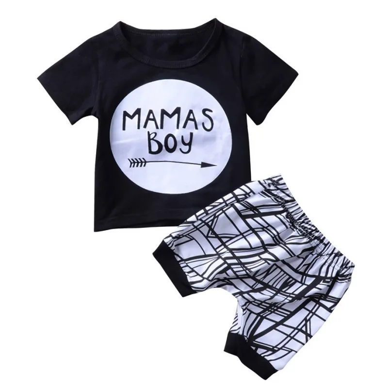 Милая Черная футболка с надписью «MAMAS Boy» для маленьких мальчиков, топ + штаны, комплект одежды для маленьких мальчиков, хлопковая летняя