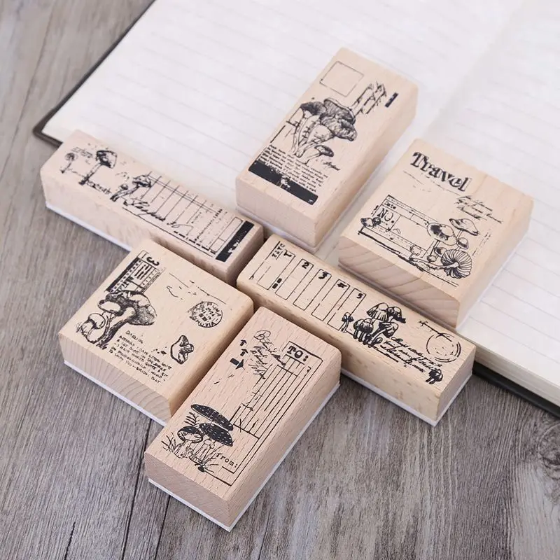 Vintage Raw Wood Stamp Notebook Scrapbook Hand Account DIY Decorating