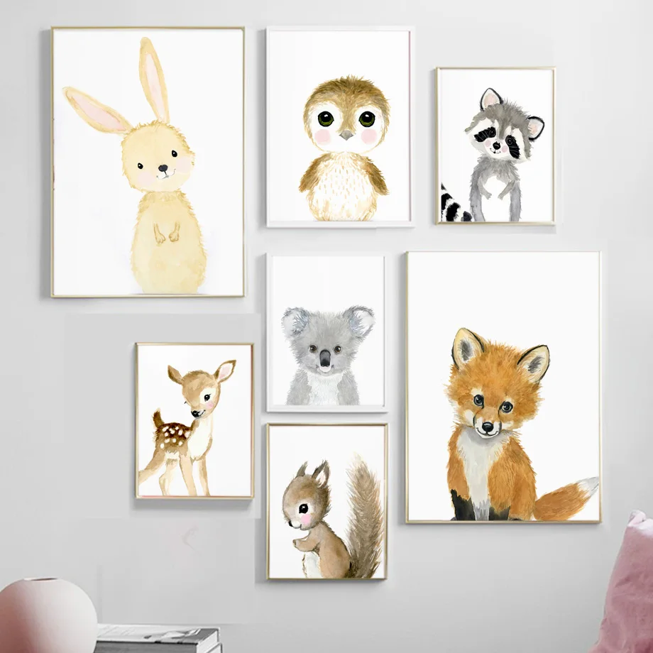 Мультфильм лиса коала олень кролик, белка скандинавские плакаты и принты настенные художественные печати холст картины настенные картины для детской комнаты детская комната
