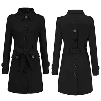 

Black Womens Coats Thick Slim Long Woolen Blend Coat Girl Casual Overcoat Female Windbreaker Ladies Winter Outerwear Multicolor