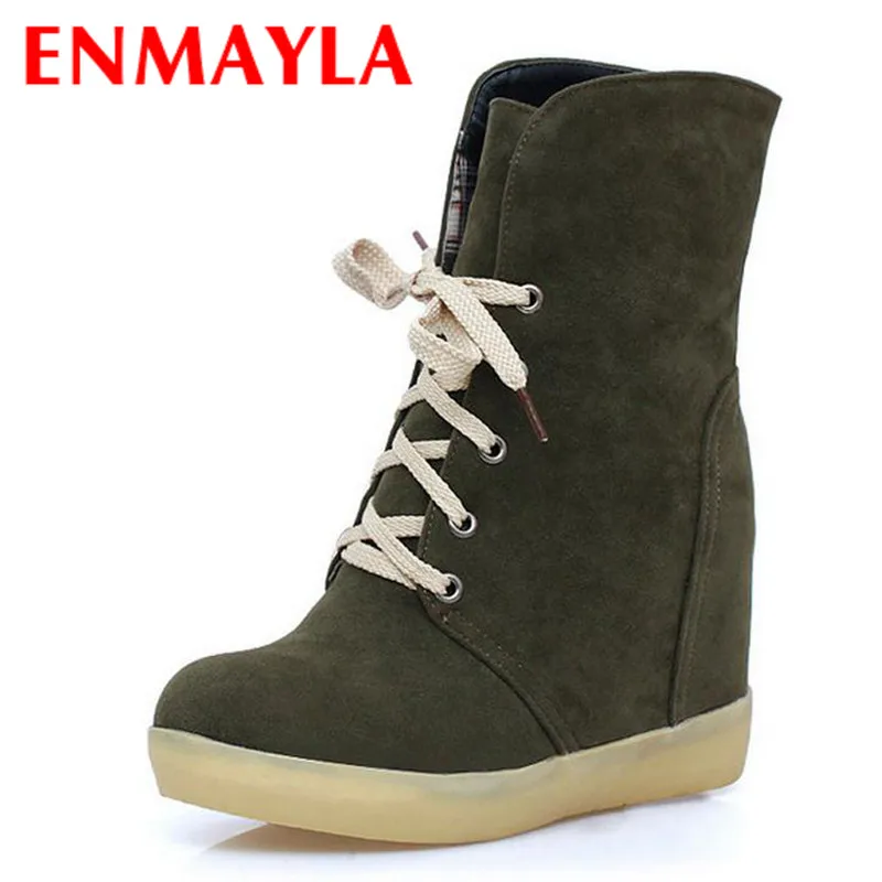 

ENMAYLA Hidden Heels 6 Colors Ankle Boots Comfort Round Toe High Heel Lace up Women's Boots Solid Platforms Autumn Winter Boots