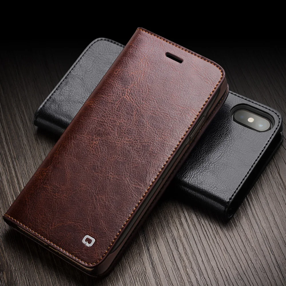 QIALINO Топ чехол для iPhone XS Натуральная кожа откидная крышка для Apple iPhone X кошелек слоты для карт Роскошный ультра тонкий чехол для сотового телефона