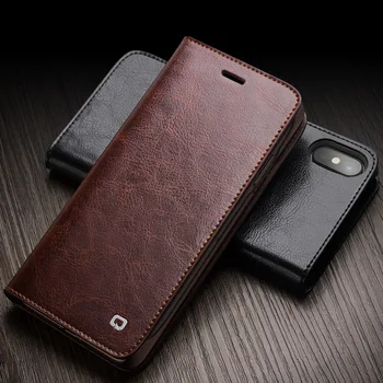 

QIALINO TOP Case for iPhone XS Genuine Leather Flip Cover for Apple iPhone X Wallet Card Slots Luxury Ultra Slim Cell Phone Case