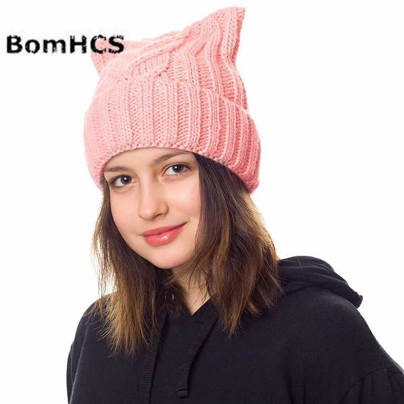 Cute Ears Pussy Cat Hat Women`s March-Cat Beanie Handmade Winter Warm Thick Knitted Hat