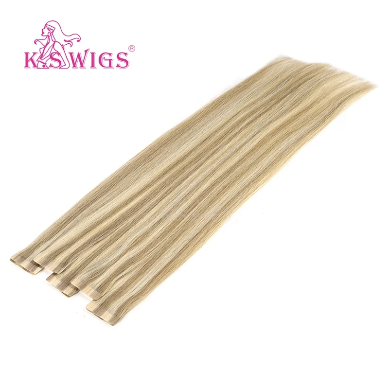 K.S WIGS Straight Tape In  Remy Hair Extensions Double Drawn Skin Weft On Adhesive Piano Color 16'' 20'' 24''