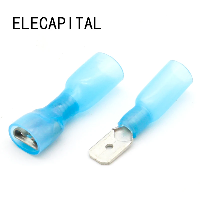 

50pcs FDD2-250*25 MDD2-250*25 16-14AWG BLUE Insulated Spade Crimp Wire Cable Connector waterproof Thermal shrinkable terminal
