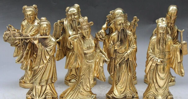 

S07178 10 Marked Chinese Fengshui Bronze Myth Eight Immortals 8 God Buddha Statue Set