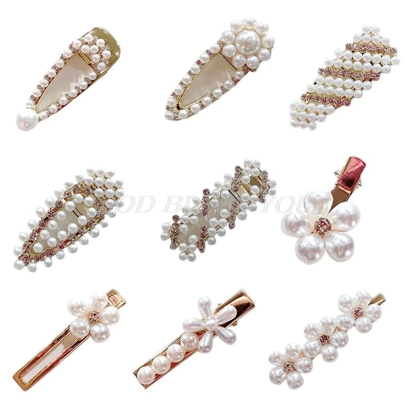 

Minimalist Vintage Ladies Duckbill Hair Clip Geometric Imitation Pearl Rhinestone Hairpins Metallic Party Side Bangs Barrettes