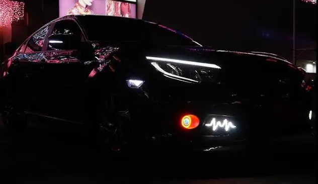 Для Honda Civic светодиодный DRL головной светильник для бровей, дневной ходовой светильник, противотуманная фара с плавным динамическим желтым поворотом