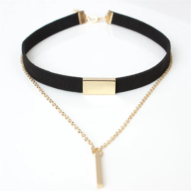 

Fashion Black Faux Leather Choker Necklaces Women Punk Gold Silver Chain Velvet Necklace Girls Party Jewelry Gift Trinket Collar