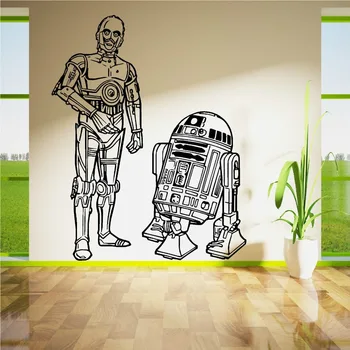 

Star Wars R2D2 and C3PO Droids duo SET Vinyl Wall Art Sticker Living Room Curved Movie Wall Decal DIY Decoration Mural D-37