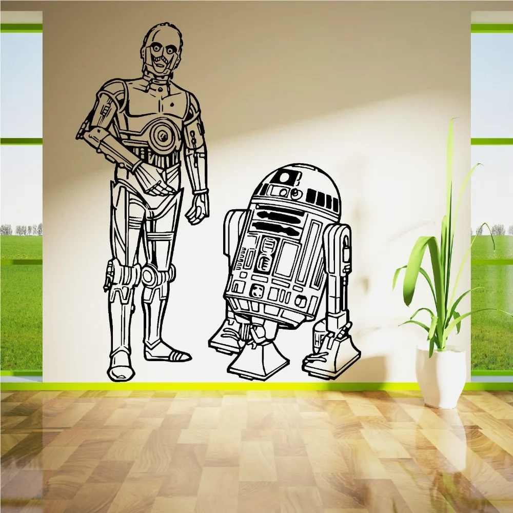حرب النجوم R2D2 و C3PO Droids الثنائي مجموعة الفينيل ملصق فنون جدارية غرفة المعيشة منحني الفيلم جدار صائق DIY الديكور جدارية D-37 حرب النجوم R2D2 و C3PO Droids الثنائي مجموعة الفينيل ملصق فنون جدارية غرفة المعيشة منحني الفيلم جدار صائق DIY الديكور جدارية D-37