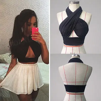 

2019 Women Strappy Cross Over Front Cut Out Halter Neck Sleeveless Backless Crop Top Bandage Vest Summer Sexy Tops Woman Clothes