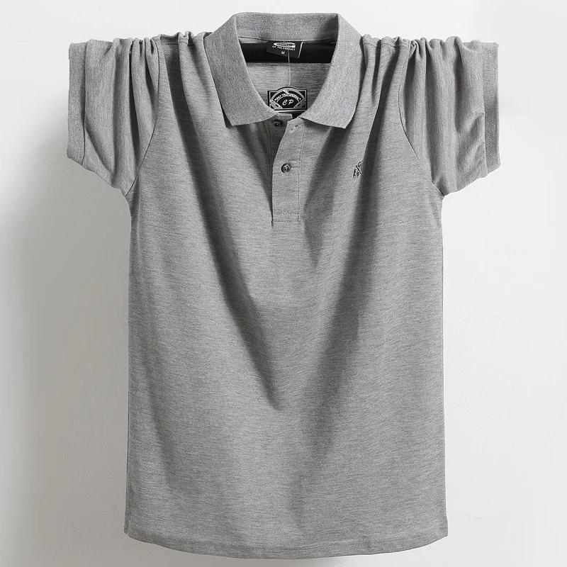 Летняя мужская рубашка поло брендовая одежда Чистый хлопок мужская деловая повседневная мужская рубашка поло с коротким рукавом дышащая рубашка-поло из мягкой ткани 5XL - Цвет: Серый