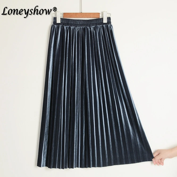 

Velvet Skirt Pleated Skirts Womens 2018 New Spring Autumn Winter Korean Style Casual Mid Calf Long Maxi Women Skirt Female