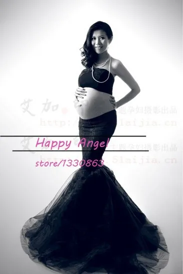 Для беременных Для женщин Подставки для фотографий Беременность Черный Русалка романтичное платье Baby Shower фотосессии свободный размер