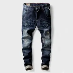 Итальянский Стиль модные Для Мужчин's Джинсы для женщин Одежда высшего качества Slim Fit большой карман Брюки карго Рваные джинсы Для мужчин