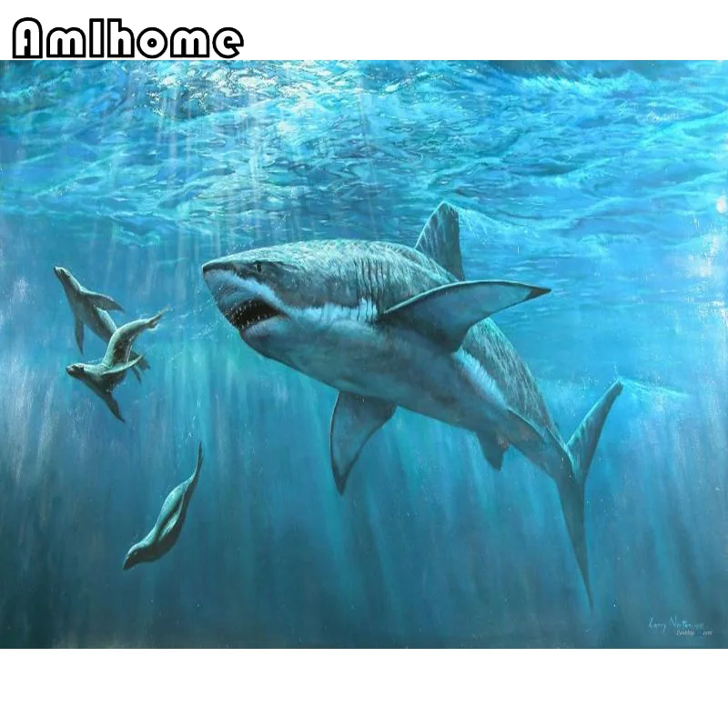 New Diy Diamond Painting Cross Stitch Shark Pattern 5d Diamond