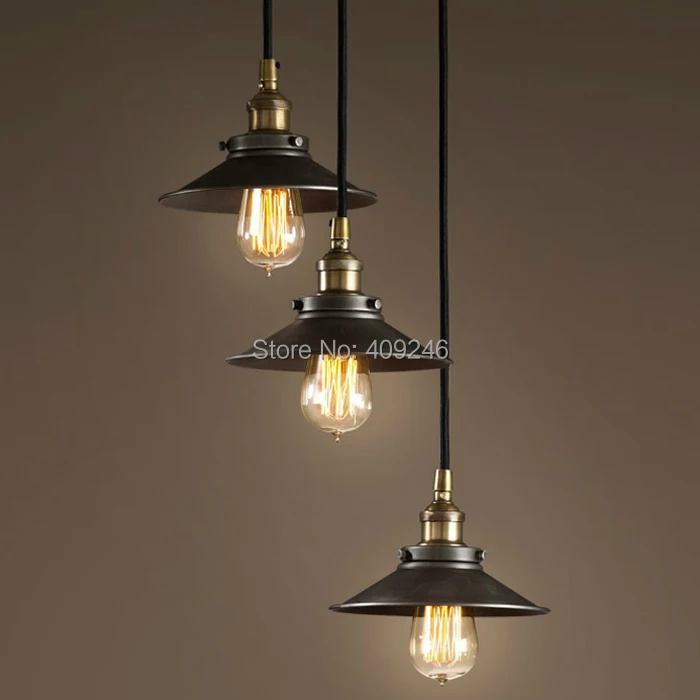 

3 Lights 22CM RH LOFT American Vintage Ceiling Lamp Pendant Light E27 Edison Bulb Cafe Bar Coffee Shop Club Store Restaurant