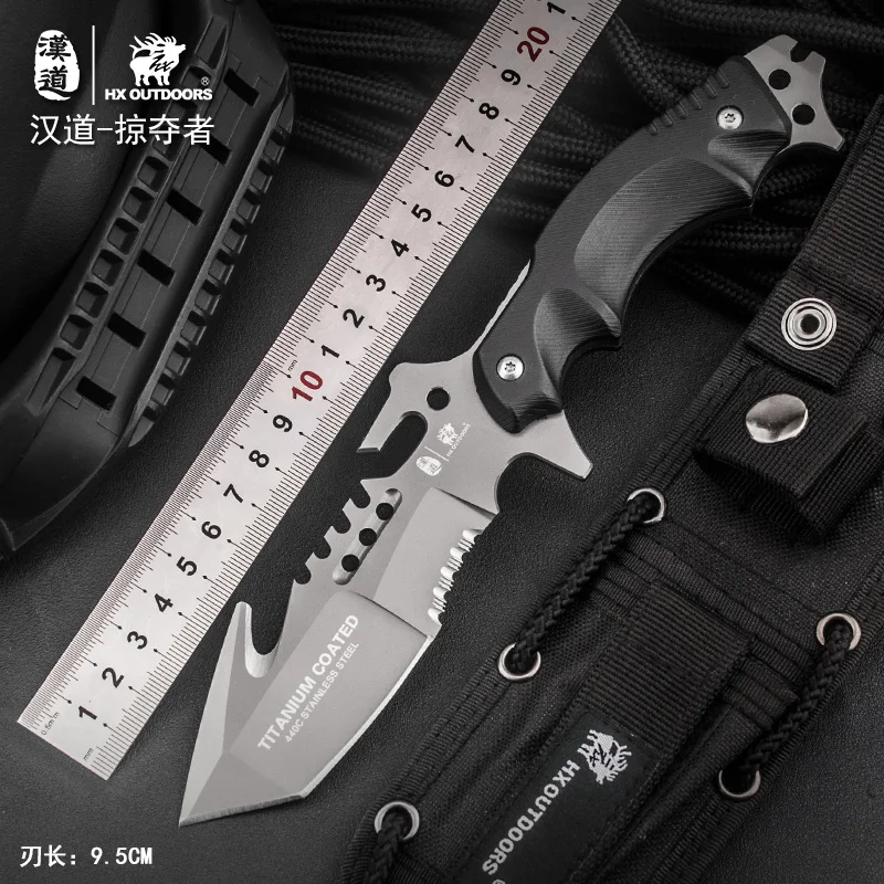 Comprar HX OUTDOORS Predator supervivencia cuchillo que acampa, 440C caza supervivencia cuchillo táctico rescate cuchillos de caza con la envoltura, g10 + acero