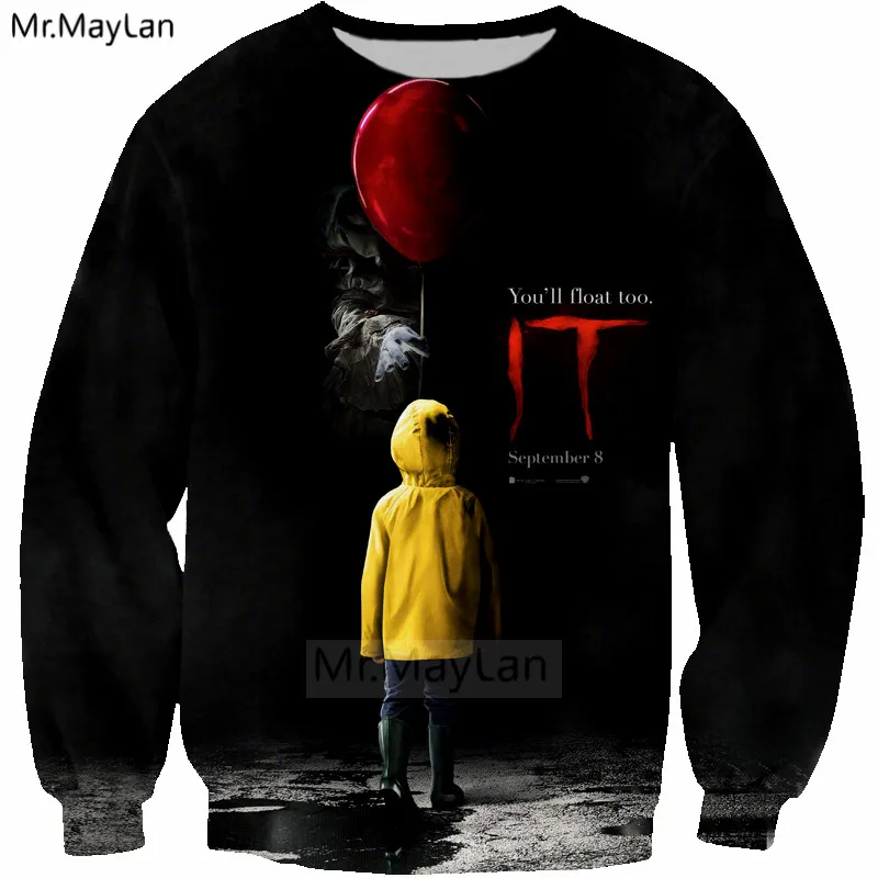 

Horror Movie IT 3D Print Sweatshirts Men/Women Hip Hop Streetwear Hoody Boy Cool Outwear Man Black Clothes Unisex Tops Drop ship