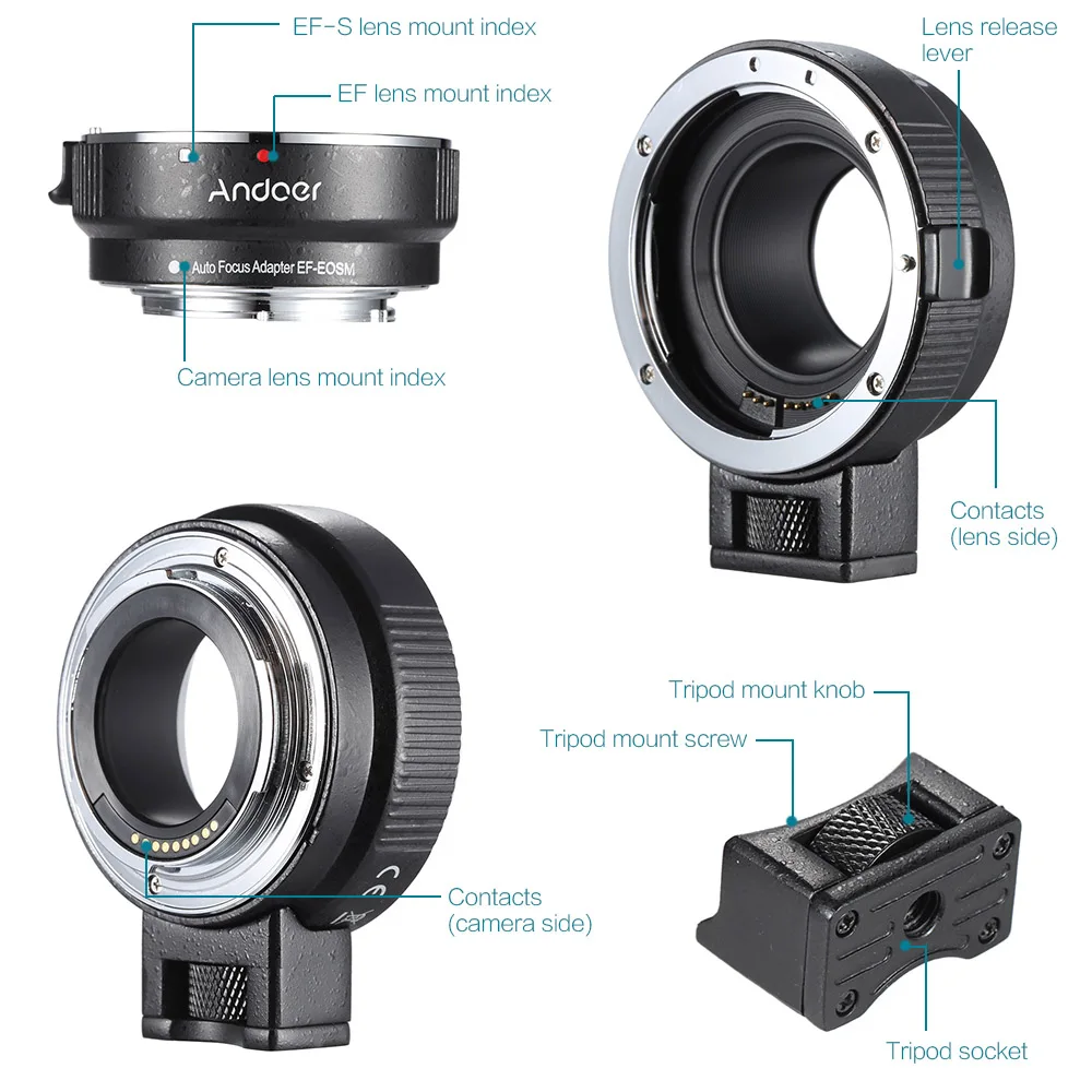 Andoer EF-EOSM адаптер для крепления объектива поддержка автоэкспозиции Автофокус автодиафрагма для Canon EF/EF-S серии объектив EOS M EF-M M2 M3