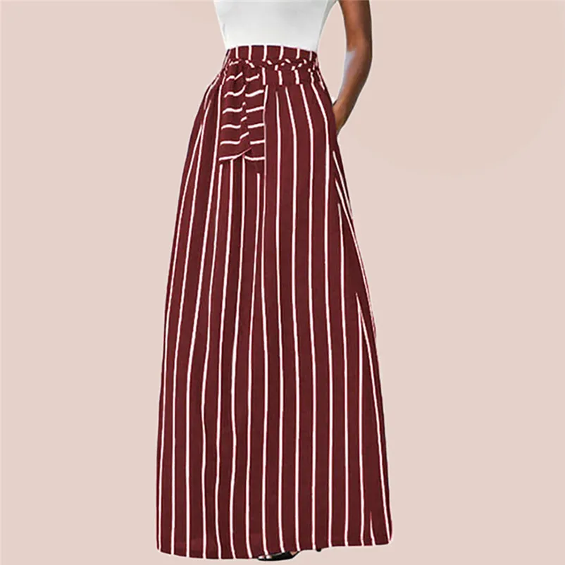 HOT sell Fashion 2018 Summer Skirt Womens Striped Ankle-length Chiffon Empire Lace-Up Vintage Long Skirt Femme Saia A06#N (12)