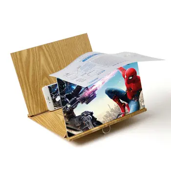 

12 Inch Video 3D HD Wood Grain Screen Amplifier High-end Log Anti-reflective Mobile Phone Lazy Folding Bracket Eye Protection