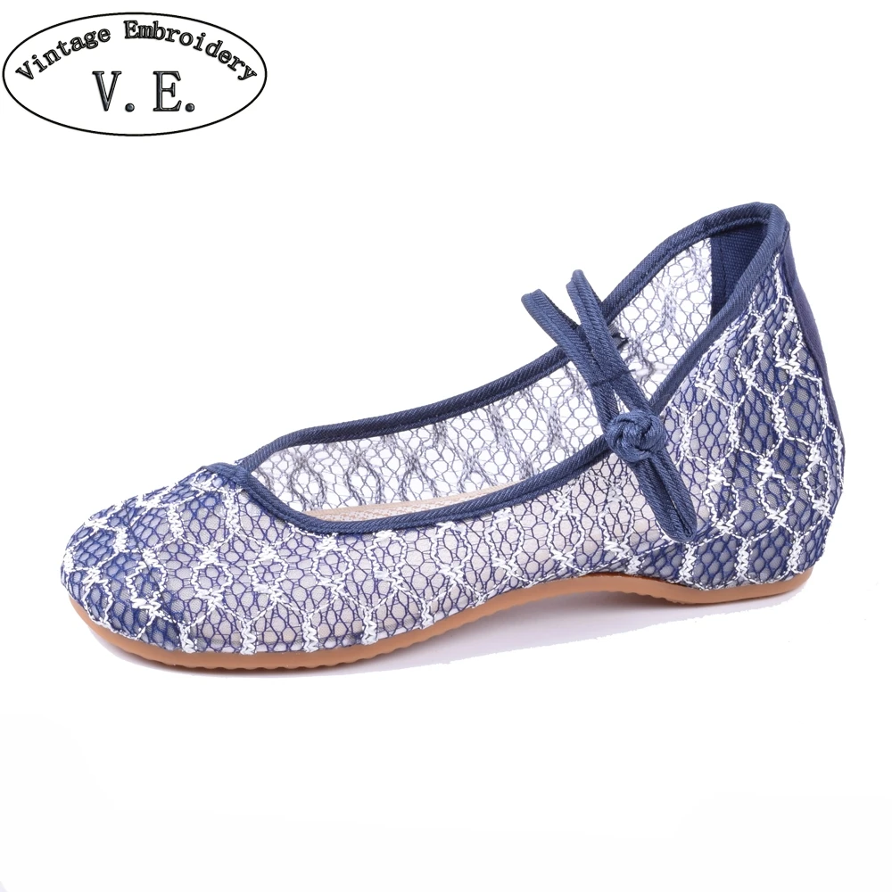 

Vintage Embroidery Breathable Woman Flats Chinese Old Peking Cloth Shoes Elegant Ladies Casual Ballerina Shoes Tenis Feminino