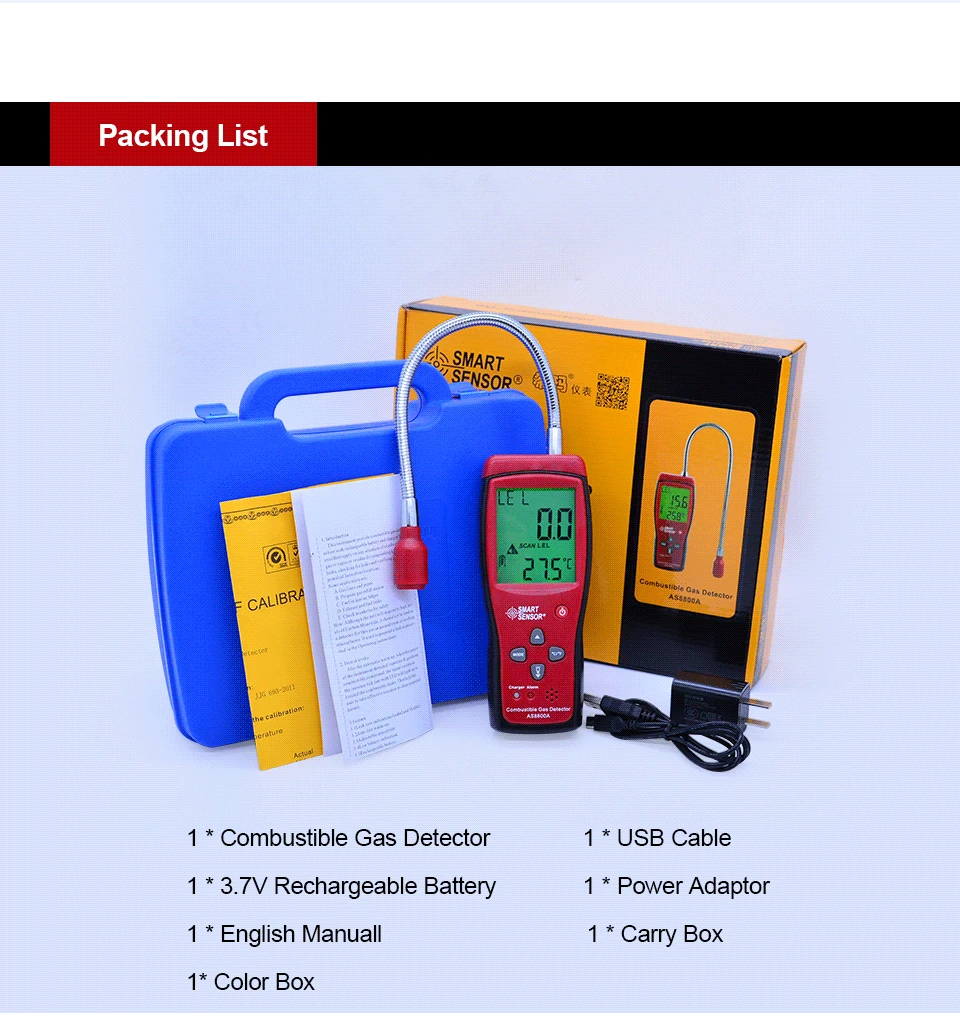 SMART SENSOR AS8800A Combustible Natural Gas Detector Portable Gas Leak Location Determine Gas Analyzer