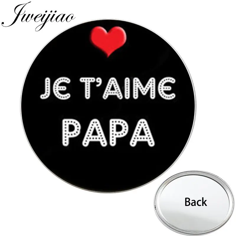 

JWEIJIAO JE T AIME PAPA One Side Flat Mini Pocket Mirror Father's Day Gift Makeup Vanity Hand Travel Purse Mirror