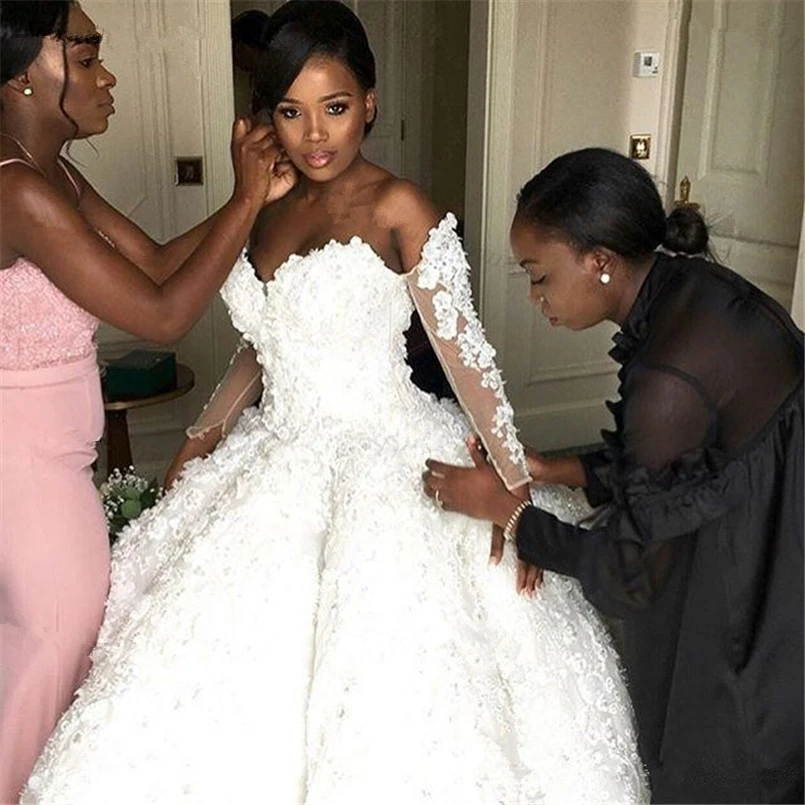 African-Princess-Wedding-Dresses-Ball-Gown-With-See-Through-Long-Sleeve-Luxury-Crystals-Lace-Black-Girl (1)