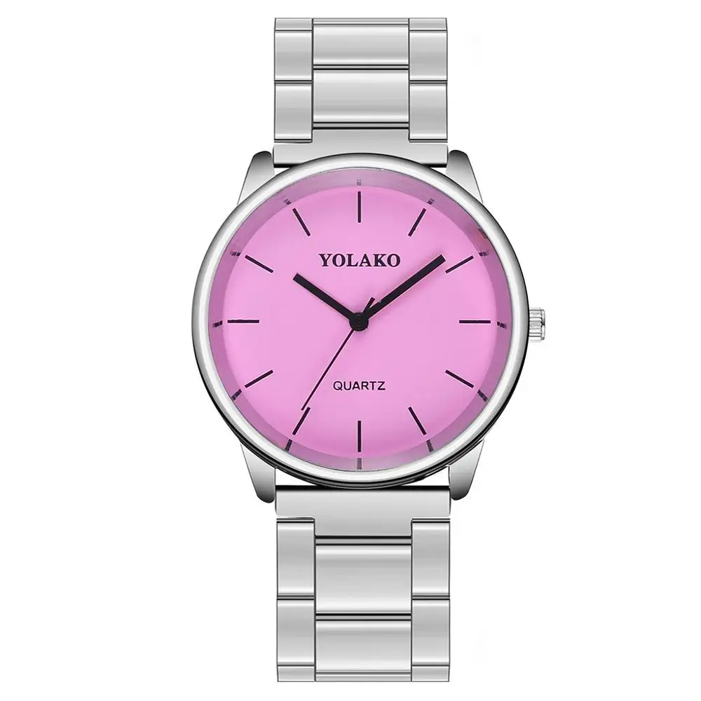 Роскошные женские часы из нержавеющей стали полосы Брендовые женские часы Простой Круглый циферблат кварцевые наручные часы Reloj Mujer Montre Femme часы# W - Цвет: Розовый