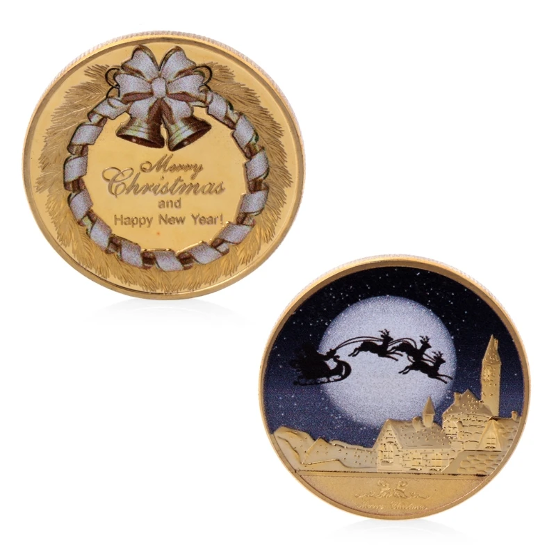 

Gold Plated Merry Christmas And Happy New Year Commemorative Challenge Coin Gift 10166