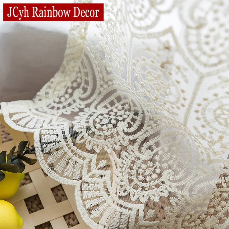 Cortinas de tul blancas bordadas para sala de estar dormitorio cocina gasa pura cortina tratamiento de ventana cortinas Rideaux Voilage