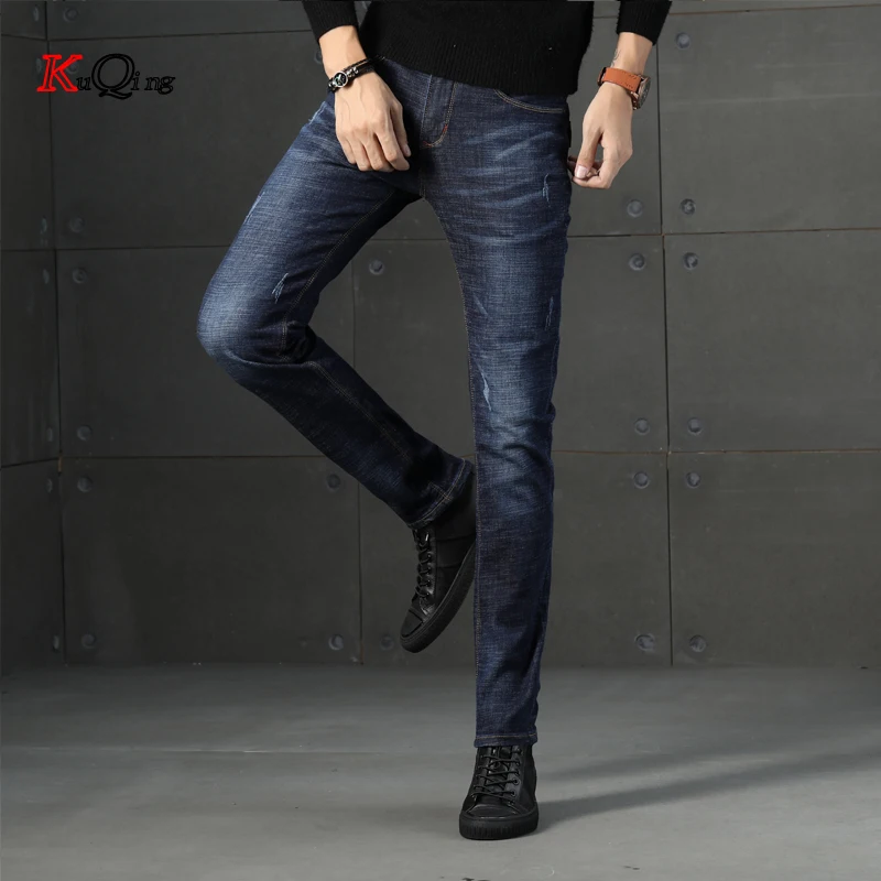 

KUQING Jeans men ,classic pencil stretch pants,2019 spring new arrival trousers high quality casual slim fit jeans men