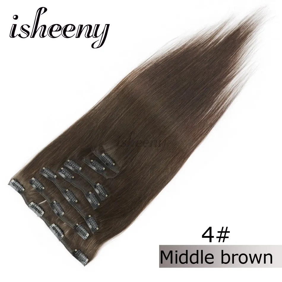 Isheeny 1"-22" человеческих волос клип в наращивание волос 7 шт./компл. 613# блондин человеческие волосы прямые волосы