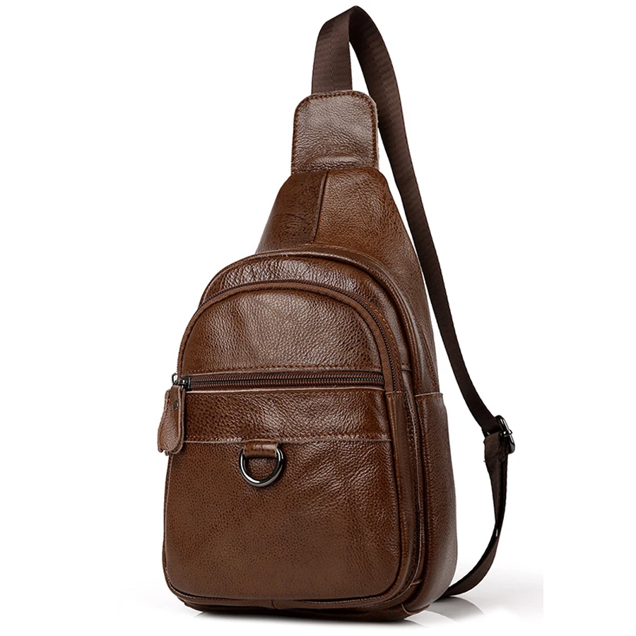 

High Quality Men Genuine Leather Cowhide Vintage Sling Single Chest Back Pack Travel fashion Cross Body Messenger Shoulder Bag