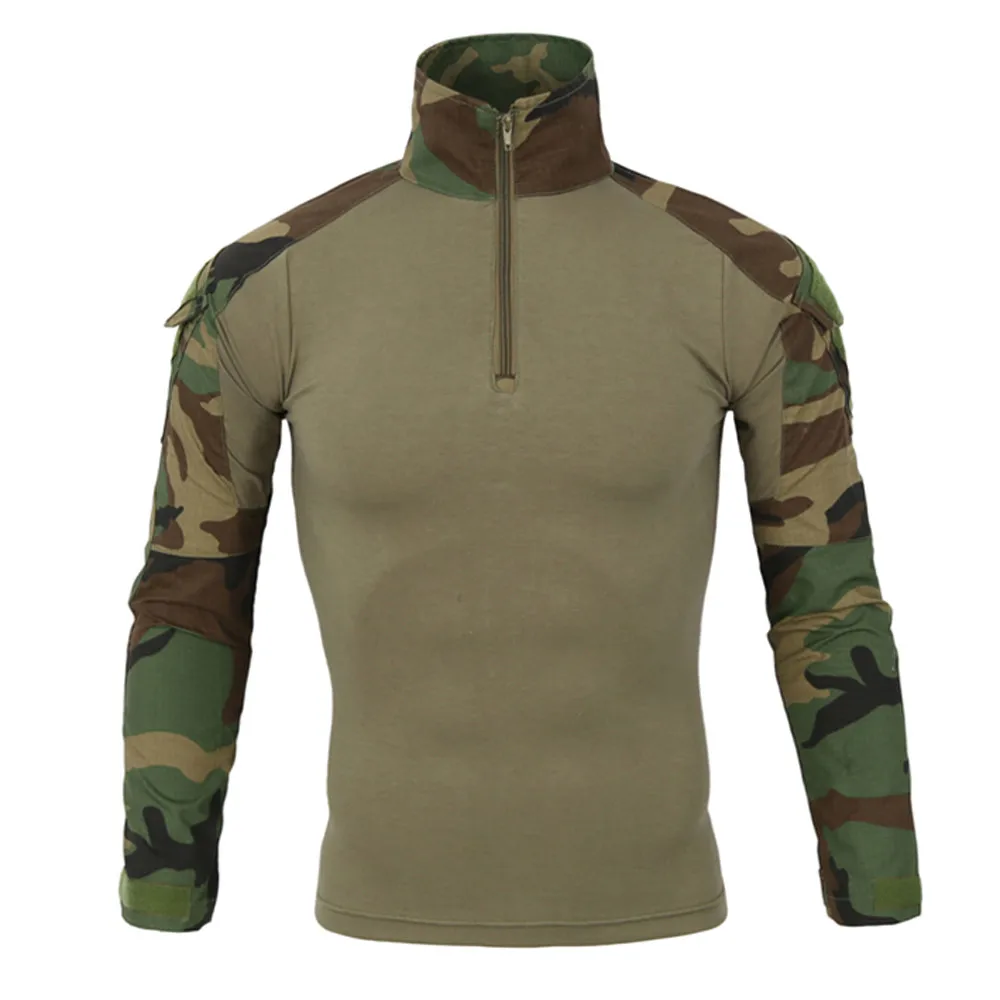 

Men Tactics Camouflage Long-Sleeve Beefy Muscle Basic Solid Shirt Paintball Clothes Army Combat Shirt Streetwear zipper Clothes