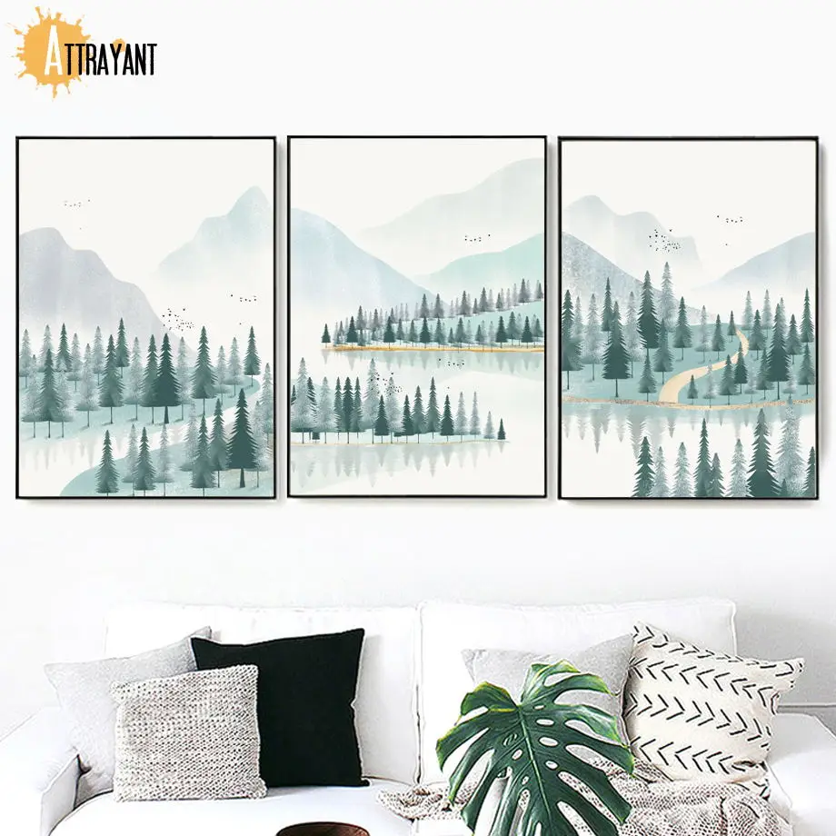 

Landscape Mountain Forest River Bird Wall Art Canvas Painting Nordic Posters And Prints Wall Pictures For Living Room Home Decor