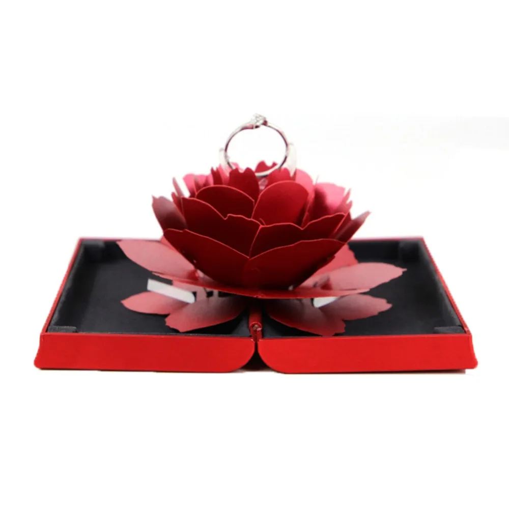 3D Pop Up Красная роза цветок кольцо коробка Свадьба обручение коробка для хранения ювелирных изделий Чехол держатель