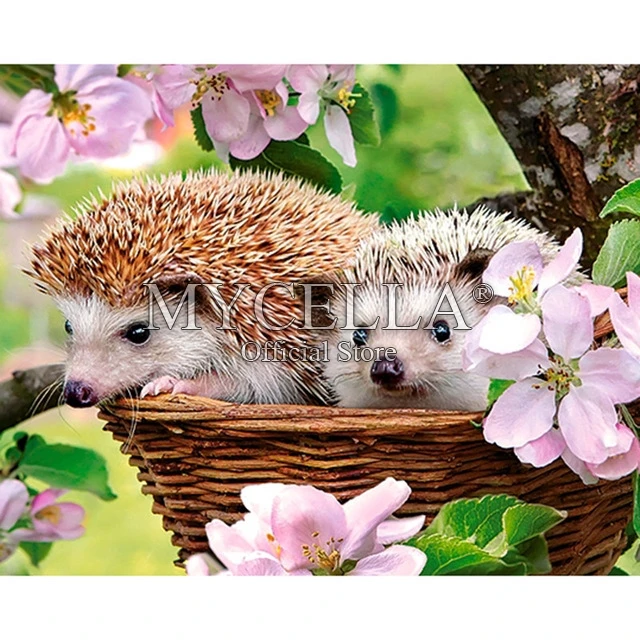 

5d Diy Full Diamond Embroidery Hedgehog Watercolor Woman Diamond Painting Cross Stitch Full Rhinestone Mosaic Home Decoration