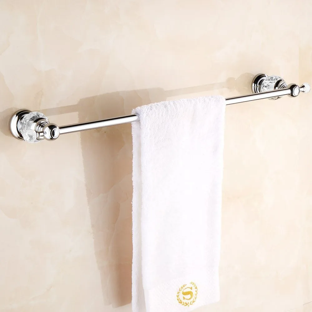 

Leyden Wall Mounted Zinc-Alloy And Crystal Chrome Silver Bathroom Single Towel Bar Towel Holder Rack All For Bathroom Accessory