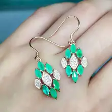 Природный зеленый изумруд серьги серебро 925 природных драгоценных камней серьги Женская мода элегантные серьги с бриллиантами для вечеринки