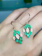 natural green emerald earrings 925 silver Natural gemstone earring women fashion elegant diamond earrings for party
