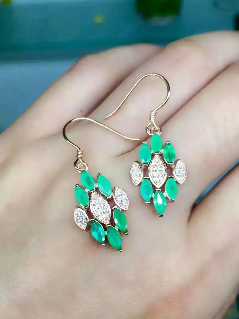 natural green emerald earrings 925 silver Natural gemstone earring