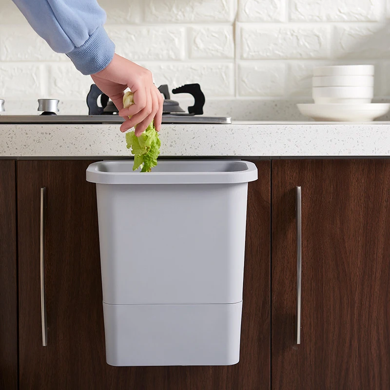 Baffect 12L المطبخ مجلس الوزراء الباب حاوية القمامة علبة مهملات صندوق نفايات بلاستيكي مع كيس النفايات صندوق تخزين ورقة سلة الحاويات