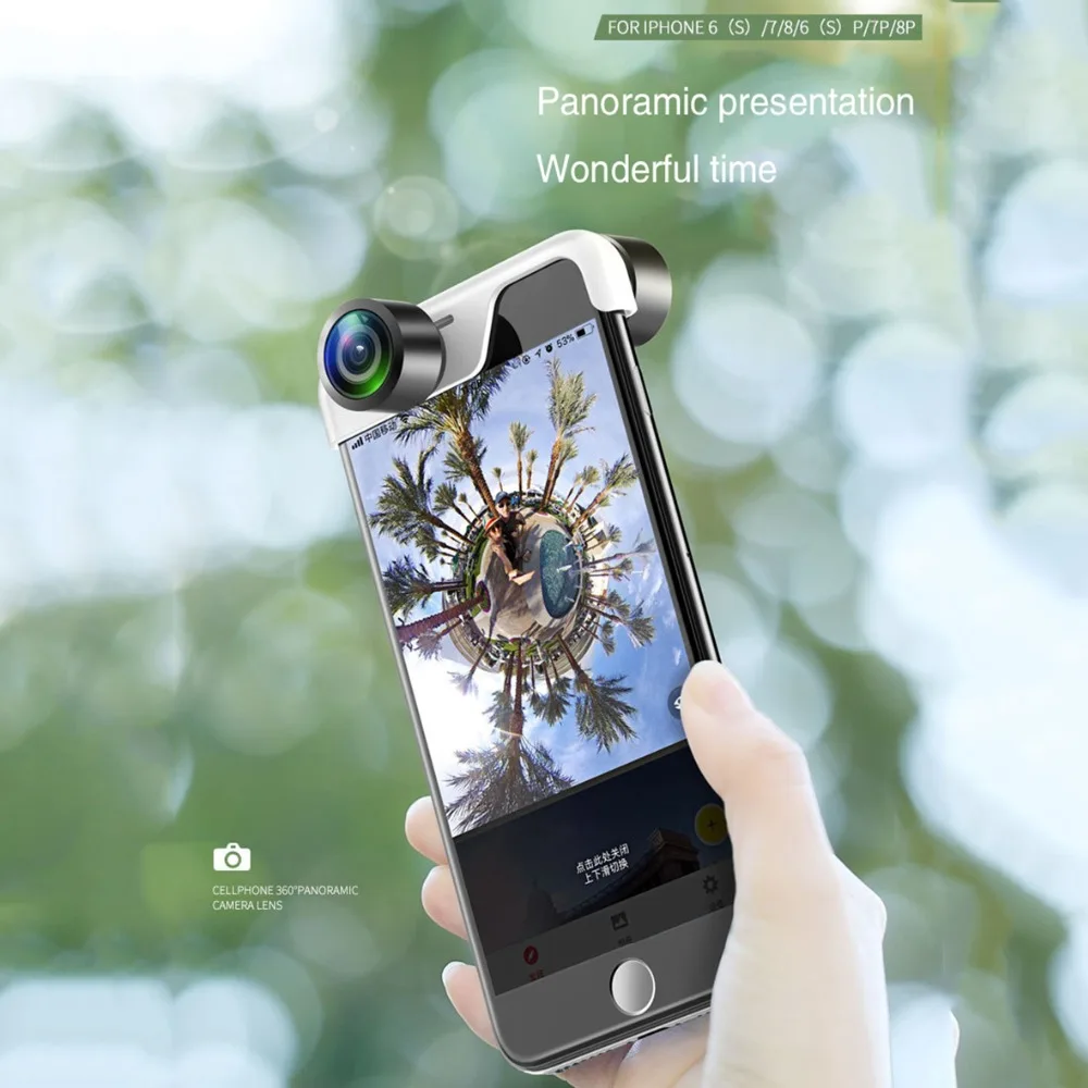 

360 Panoramic Camera Lens 2PCS Phone Lens For iPhone 6 6s 7 7 Plus 8 8 X webcam Wide Angle Mobile Phone