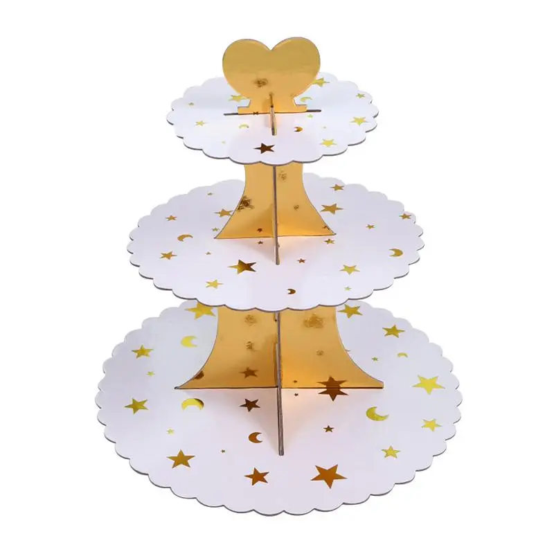 Высококачественная трехслойная подставка для торта из золотой фольги одноразовая десертная настольная подставка для демонстрации Рождественского украшения