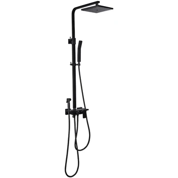

American black four stop shower shower set, all copper lead rainfall shower head for bathroom shower set.